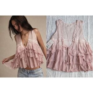 Lucky Brand Flyaway Ruffle Tank Top Hushed Violet NWT Size Small 100% Viscose